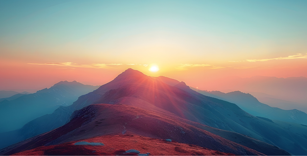 A breathtaking sunrise casting warm light over mountain peaks, symbolizing new beginnings and hope.