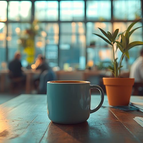 Coffee cup on a table in a cozy, sunlit space – symbolizing a calm, collaborative environment for clarity and coaching.